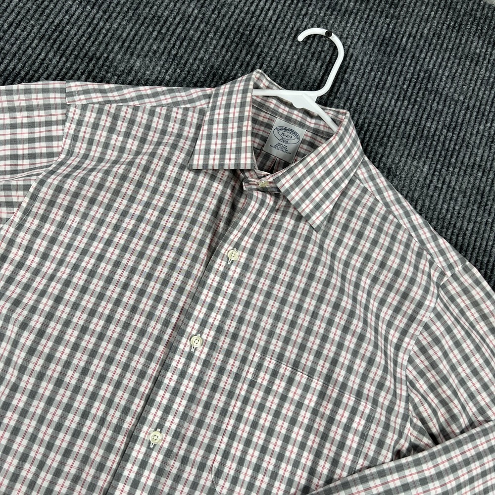 Brooks‎ Brothers 346 Shirt Mens 15 Small Gray Plaid Long Sleeve Button Up Slim